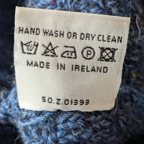 Avoca Ireland Pure New Wool Sweater Mens M Blue Fleck Donegal Cable Knit Vintage - Picture 4 of 12